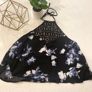 Kendall and Kylie halter crop top with blue floral size medium